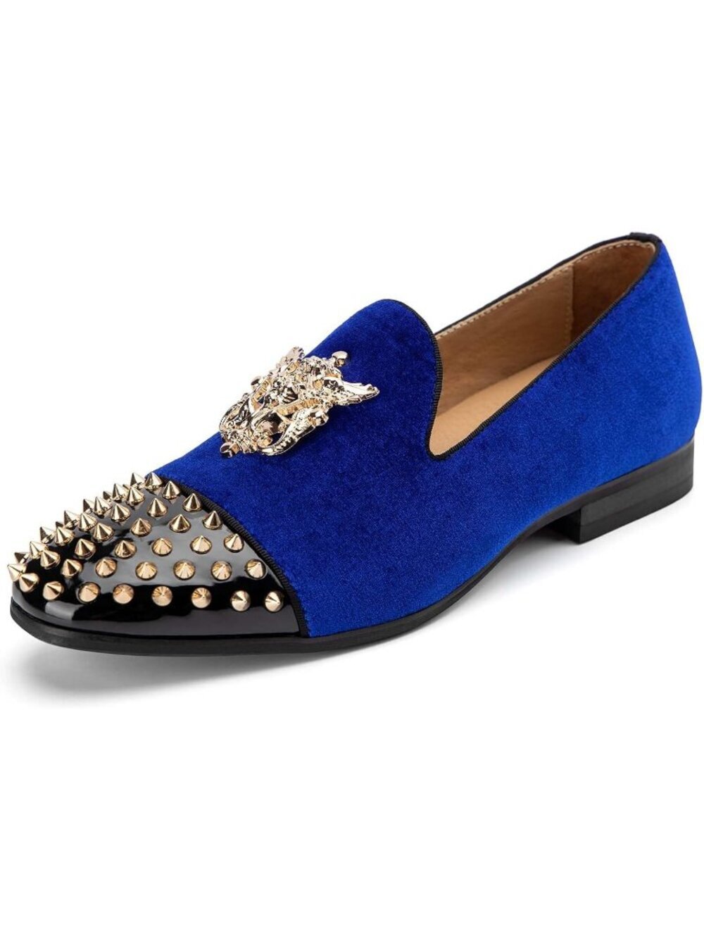 Meijiana Men's Navy13 Leather Velvet Loafers Embellishments Luxury Formal Shoes